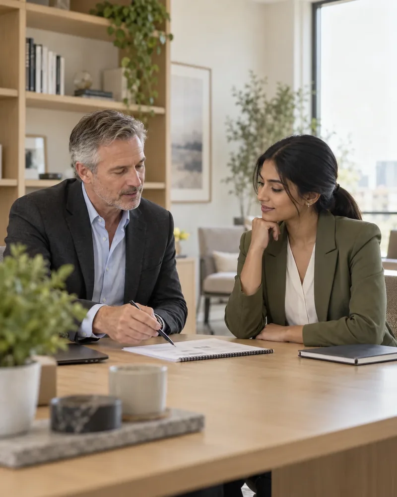 A mentor and prospective financial advisor discussing career development