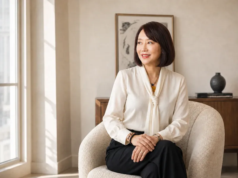 Amy Tong in a warm, contemporary advisory office