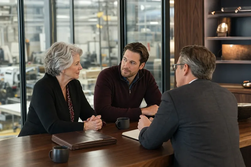 Business owners discussing planning and succession with an advisor