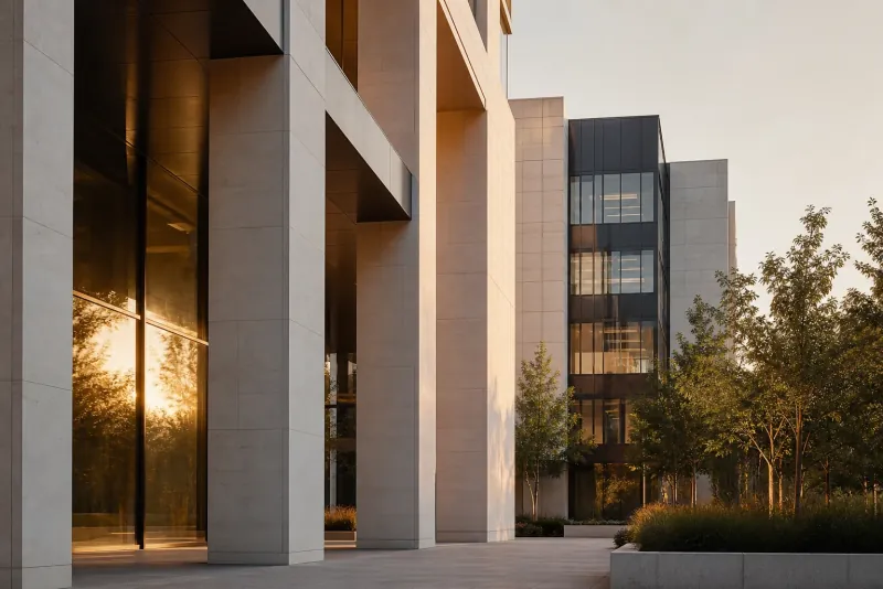 Contemporary architecture at golden hour
